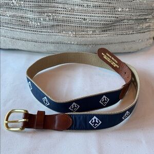 Leather Man W&L Washington and Lee University Navy & Tan Belt w/ Gold Buckle 38